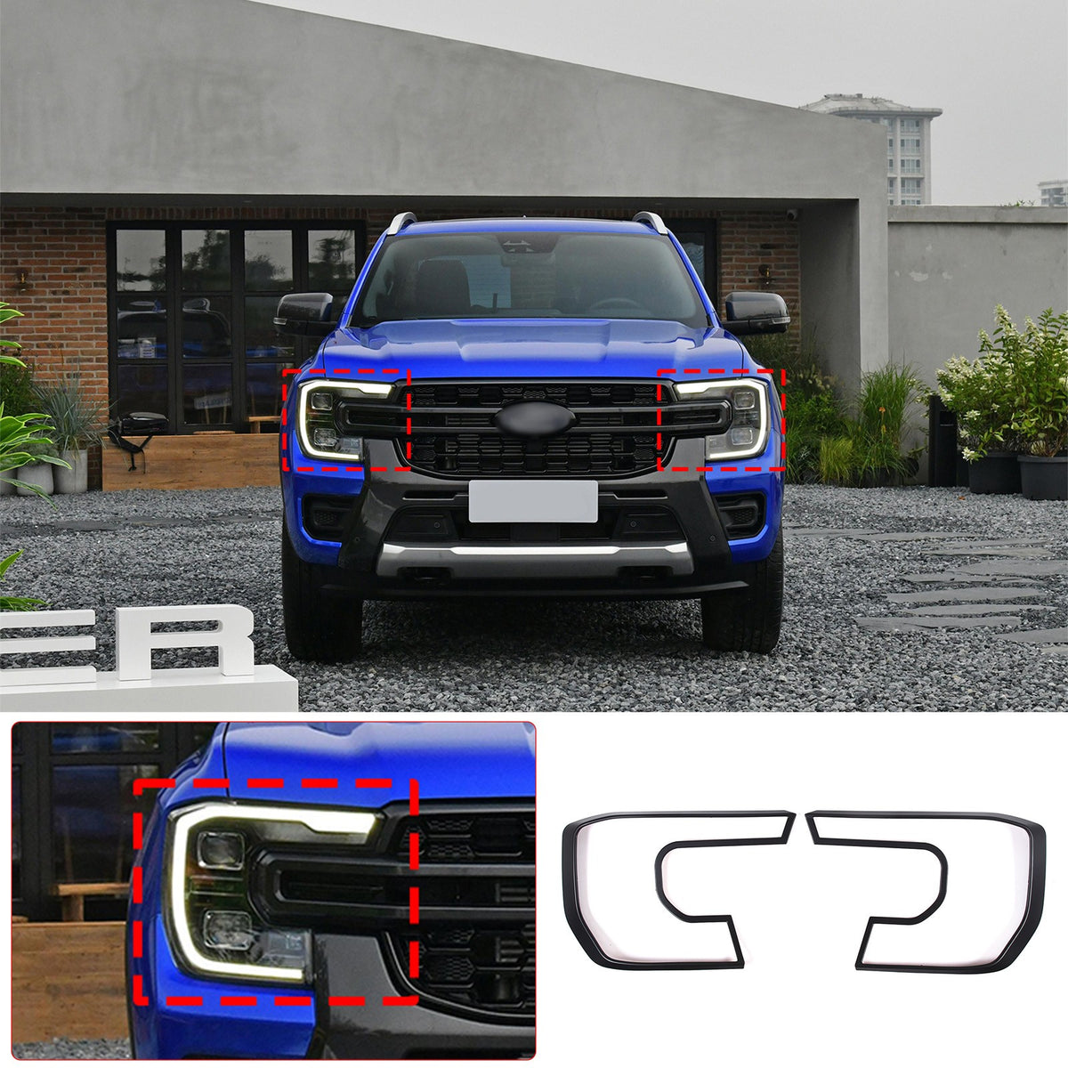 Matte Black ABS Front Headlight Bezel Trim Cover For Ford Ranger T9 2023+ US 11
