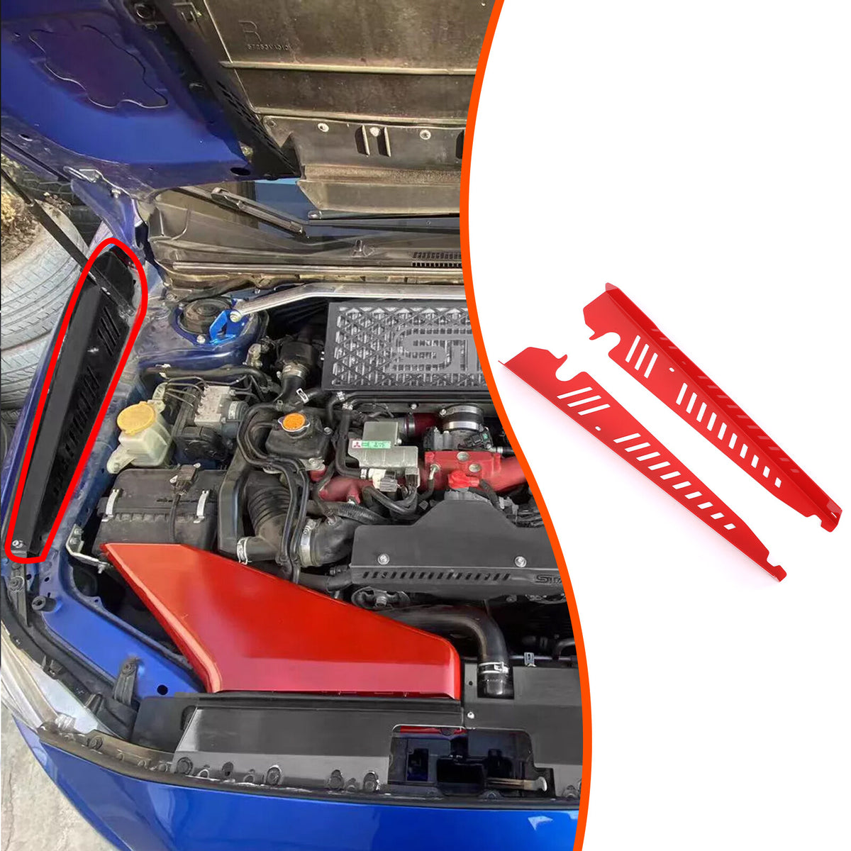 Red Alloy Engine Bay Side Reinforcement Plate Trim For Subaru WRX VA 2015-2021 9