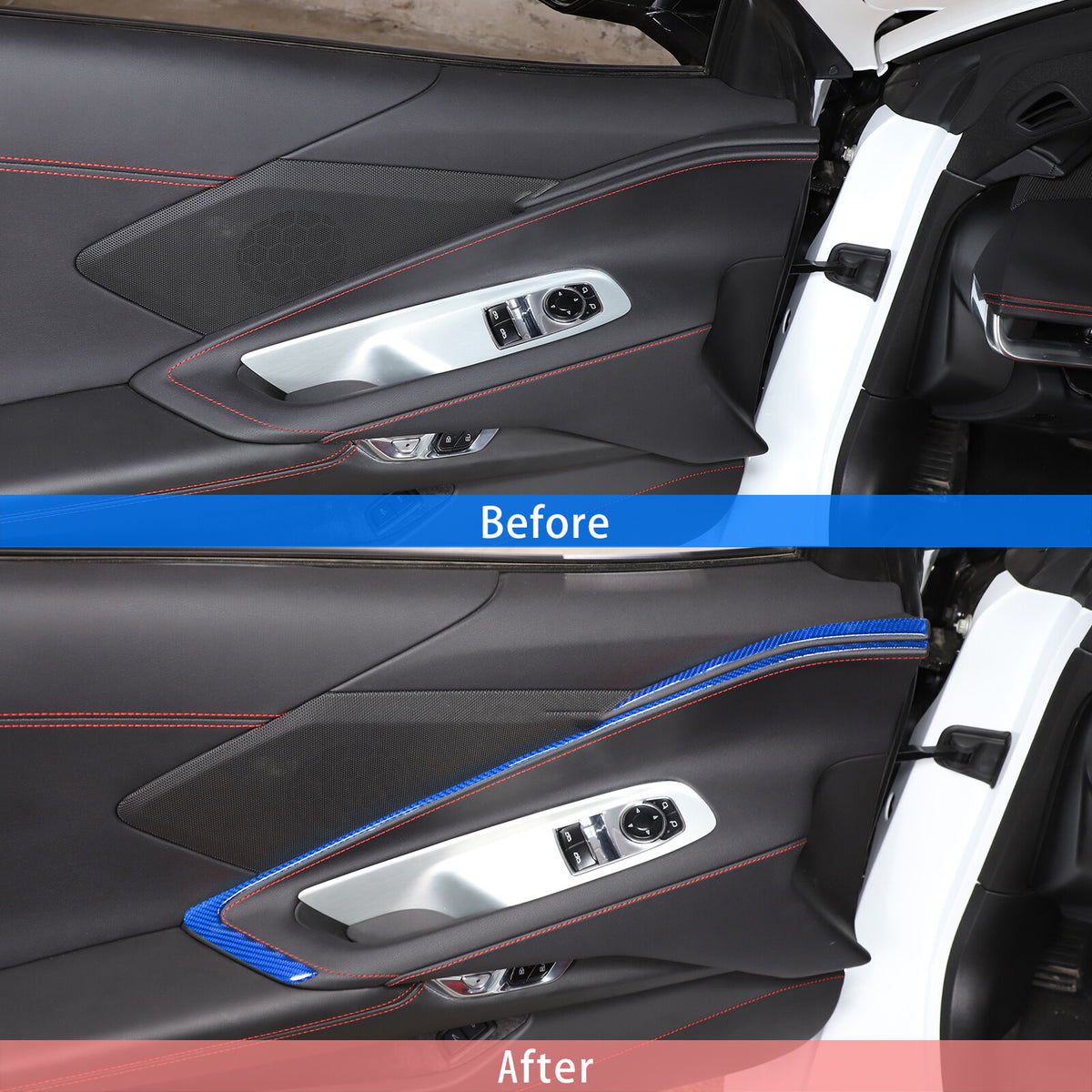 Blue Carbon Fiber Interior Door Panel Trim Sticker Strip For Corvette C8 2020-25 19