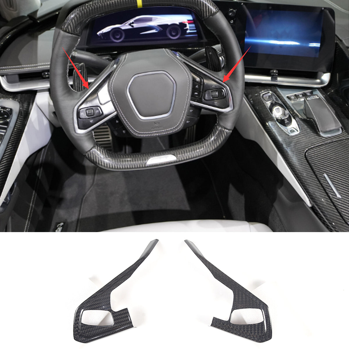 Real Carbon Fiber Steering Wheel Button Trim Cover For Corvette C8 2020-2026 - Variants 1-5 6