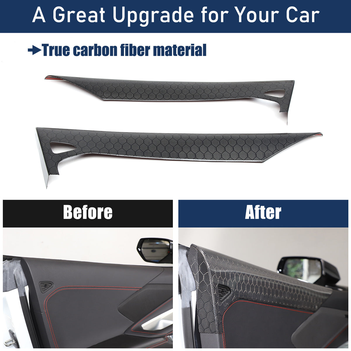 Real Honeycomb Carbon Fiber Interior Door Upper Panel trim Cover For Corvette C8 8