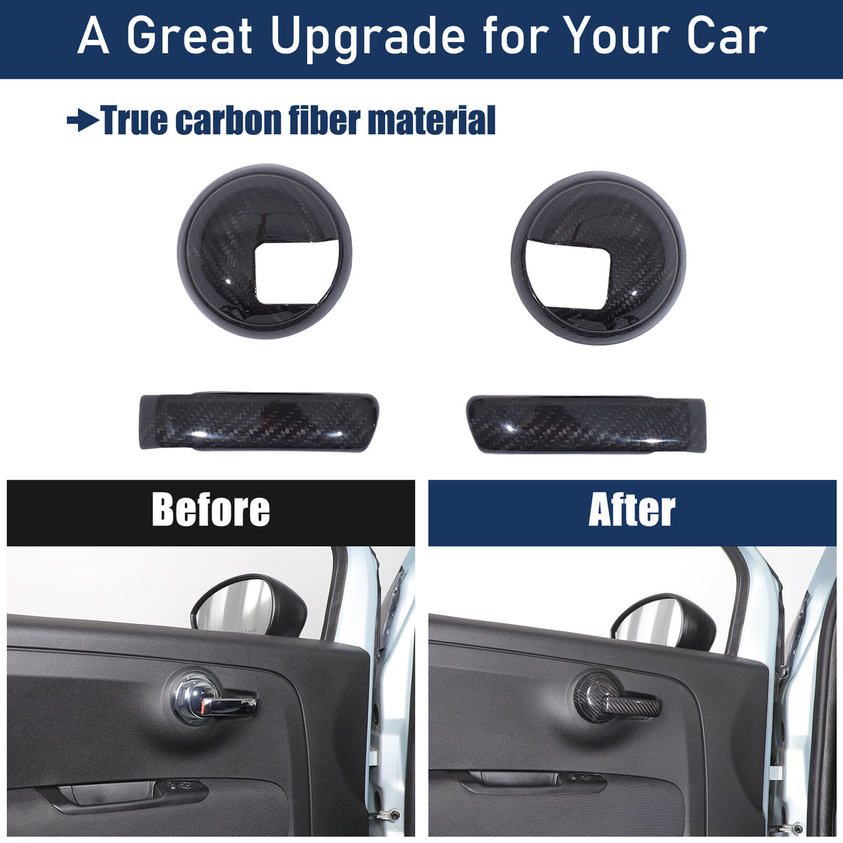 Real Carbon Fiber Interior Door Handle Trim For Fiat 500 Abarth 595 695 2010+ 22