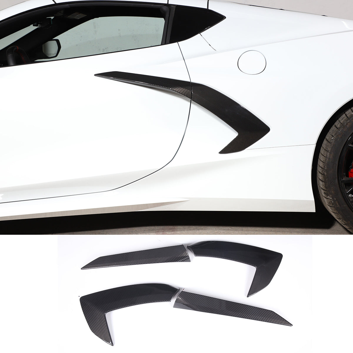 Carbon Pattern Fender Trim Door Handle + Rearview Mirror Cover For Corvette C8 11