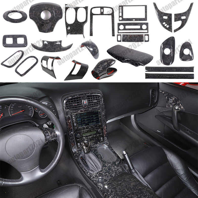 Forged Real Carbon Fiber Full Interior Set Decor Cover Trim Kit for Corvette C6 1