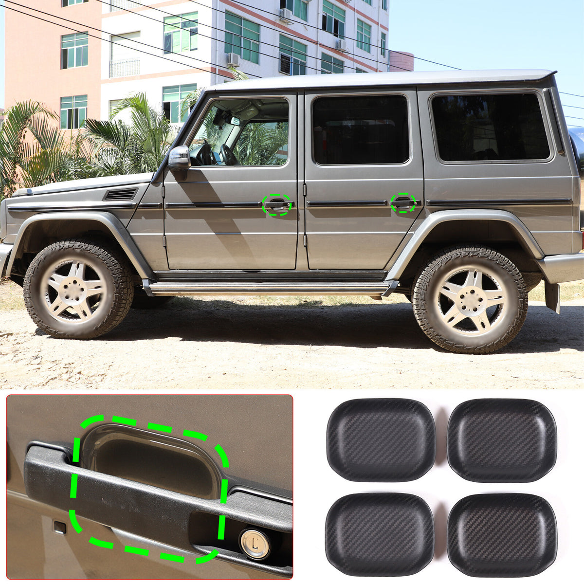 Matte Carbon Fiber Exterior Door Bowl Trim Cover For Mercedes G Class 2004-2018 13