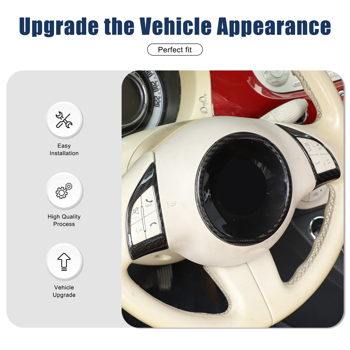 Real Dry Carbon Fiber Steering Wheel Button Trim For Fiat 500 Abarth 2008-2015 6