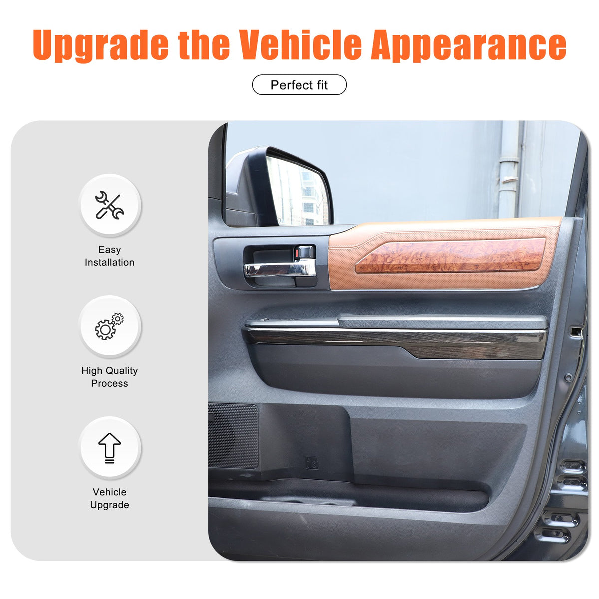 Black Wood Grain ABS Door Armrest Lower Trim For Toyota Tundra 2014‑2020 6