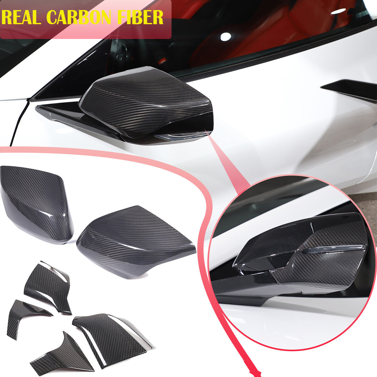 For C8 Corvette Stingray Z51 Z06 20+ Carbon Side Mirror Cover Lower Base Set US 1