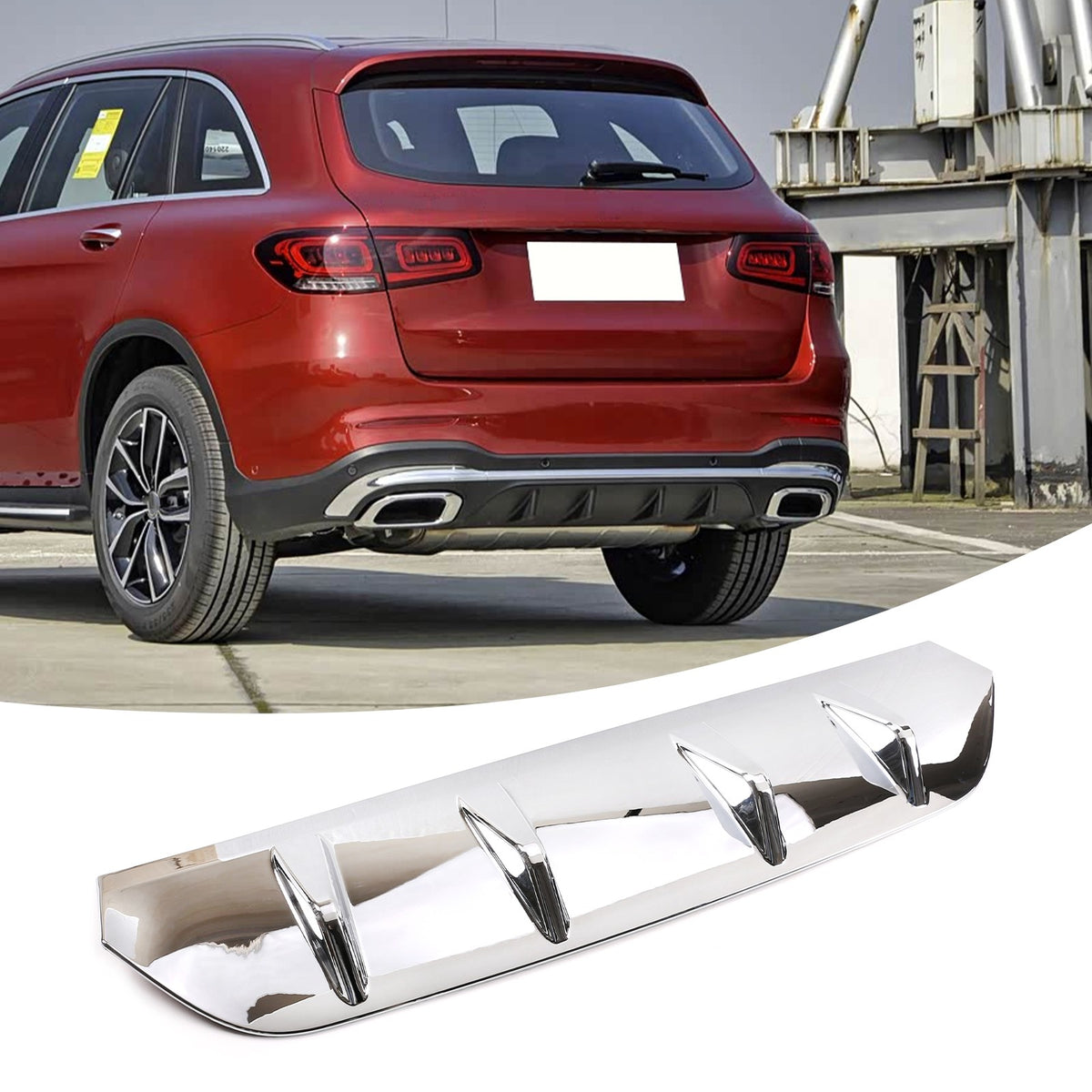 Glossy Silver ABS Rear Bumper Skid Plate For Mercedes-Benz GLC X253 2020-2021 16