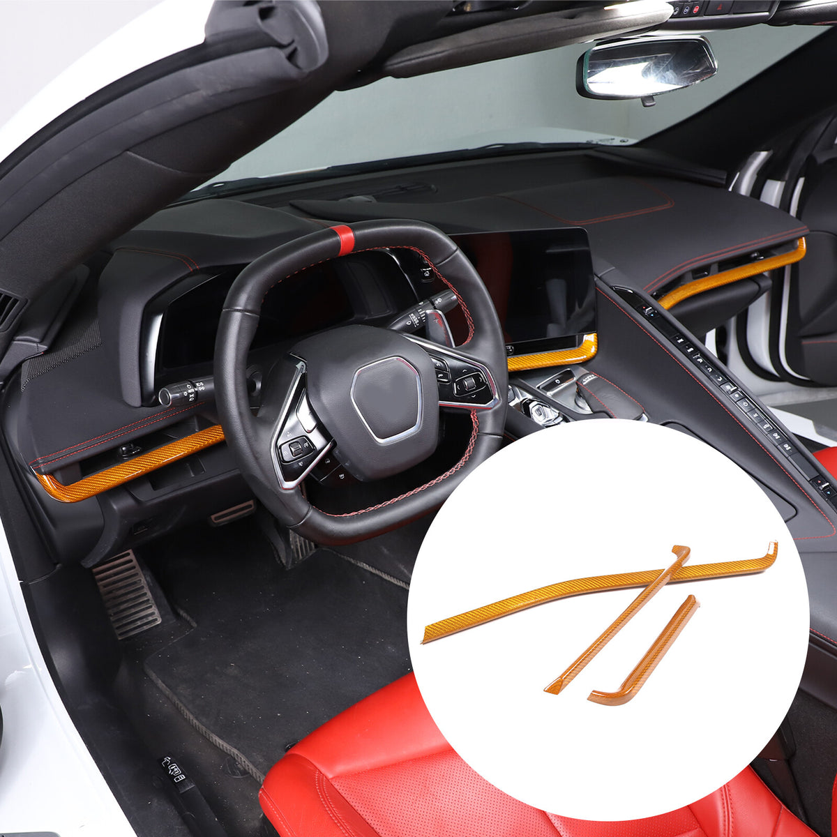 Yellow Real Carbon Fiber Console Dashboard Panel Trim For Corvette C8 Z51 20-25 2