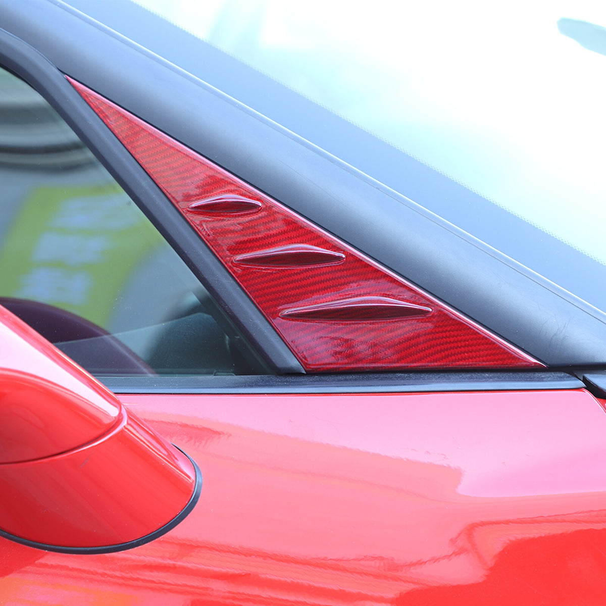 Red Real Carbon Fiber Window Triangle A-Pillar Cover Trim For Corvette C6 05-13 5