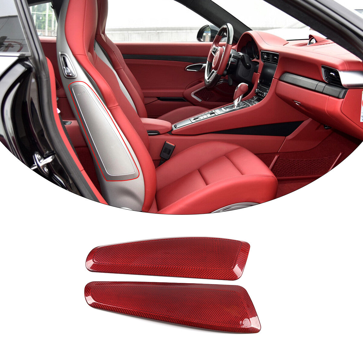 Red Carbon Fiber Interior Seat Side Panel Trim Cover for Porsche 911 718 15-20 1