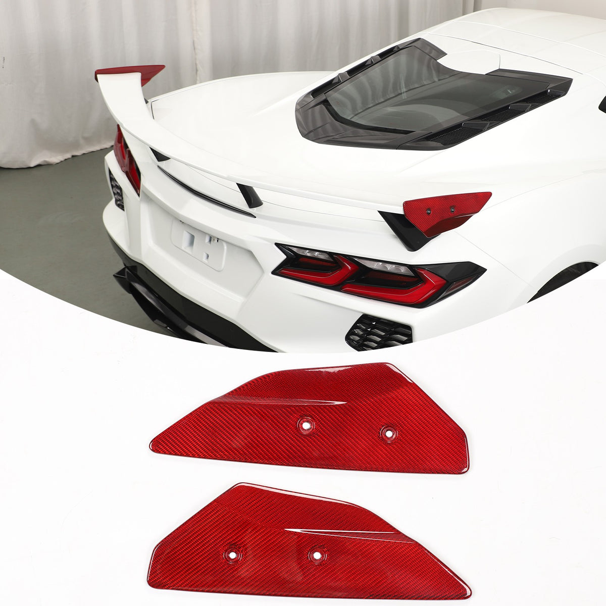 Replacement Red Real Carbon Fiber Rear Spoiler Panel Trim For Corvette C8 2020+ 2