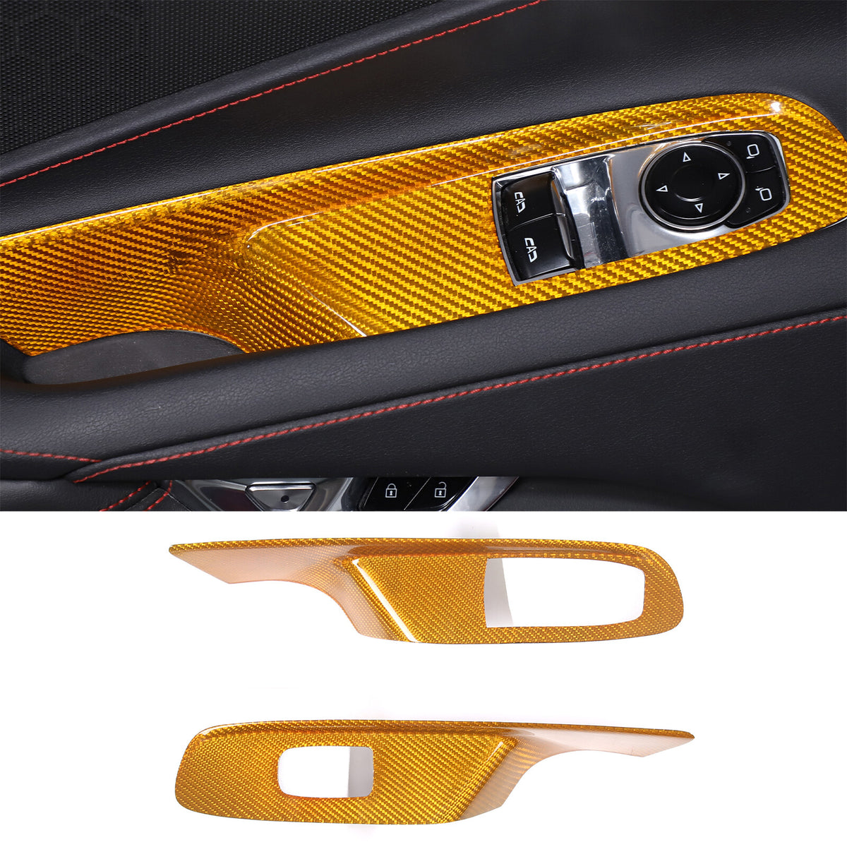 Yellow Carbon Fiber Window Lift Switch Button Trim For Corvette C8 Coupe 2020-26 2