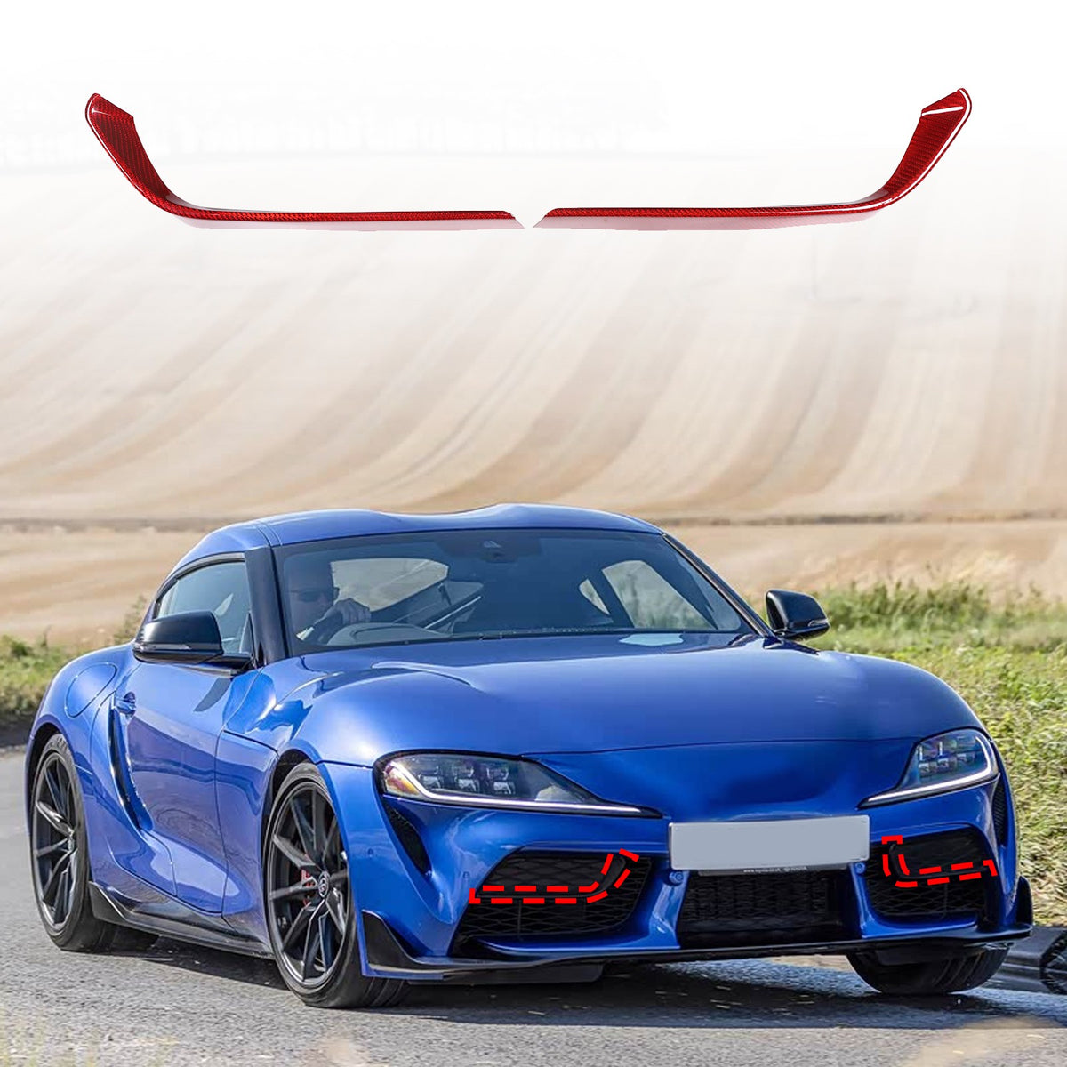 Red Real Carbon Fiber Front Bumper Side Grill Trim For Toyota Supra A90 19+ 1