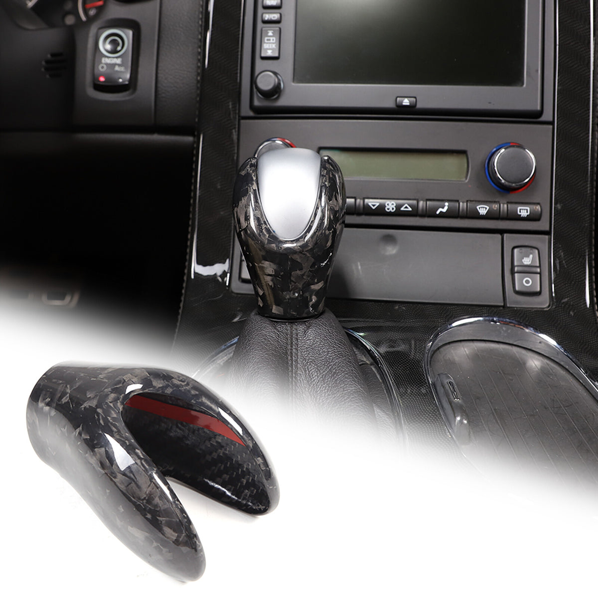 2pcs Forged Real Carbon Fiber Gear Shift Knob Trim Cover Set For Corvette C6 7