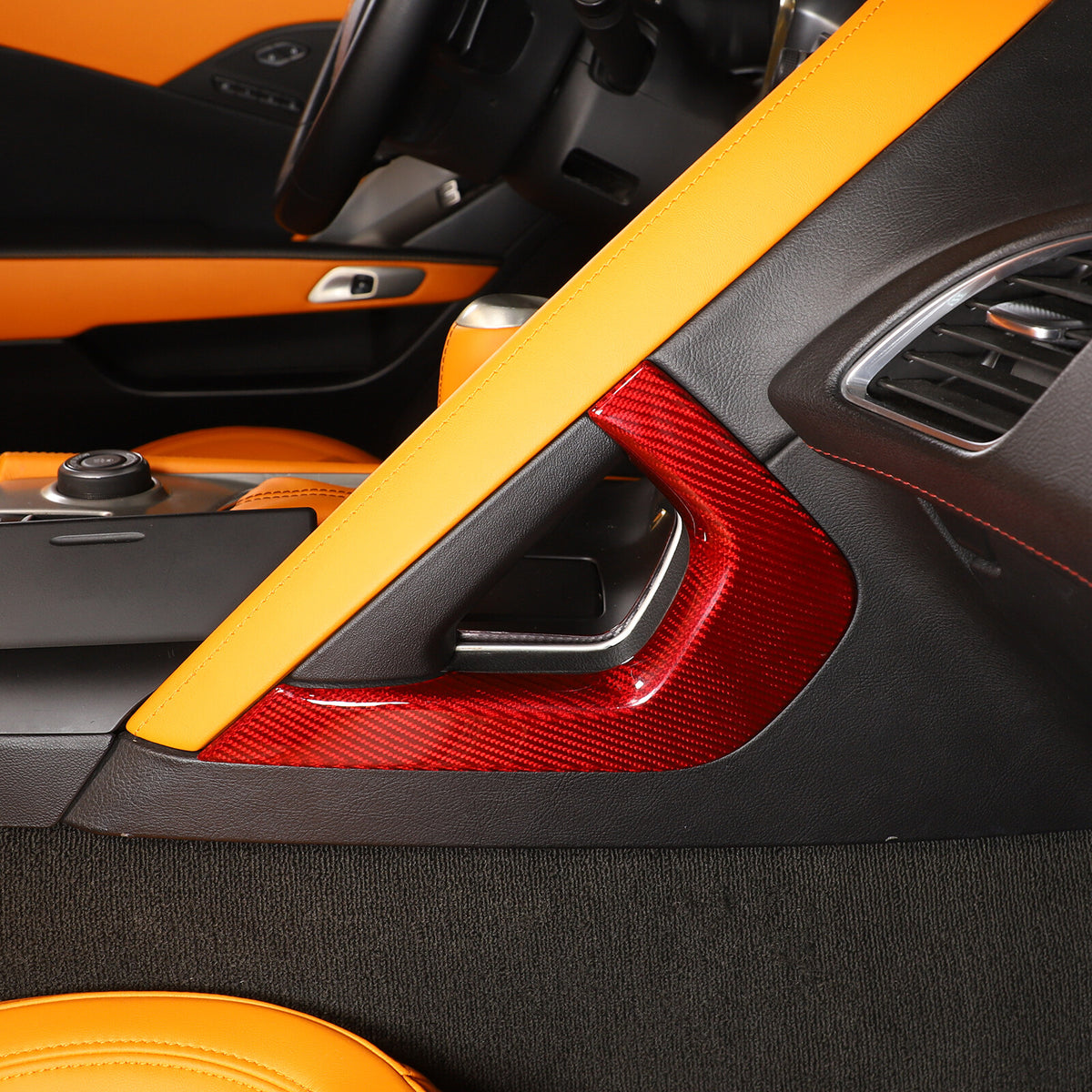 Red Carbon Fiber Co-pilot center Grab Handle Cover Trim For Corvette C7 14-19 9