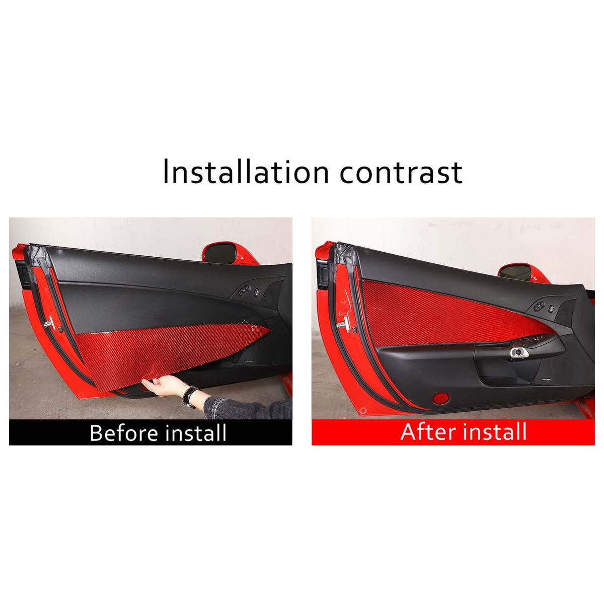 Red Carbon Fiber Interior Anti-kick Door Panel Sticker For Corvette C6 2005-13 9