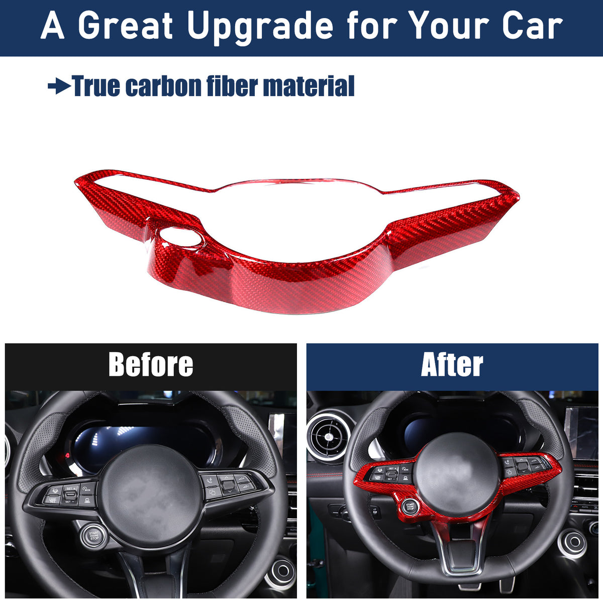 Red Real Carbon Fiber Steering Wheel Cover Trim For Alfa Romeo Tonale 2022-2024 11