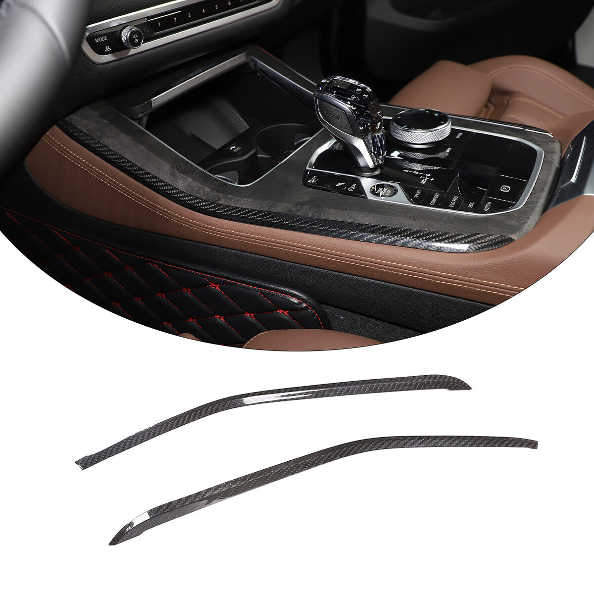 For BMW X5 X6 X7 2019-2022 Gear Shift Both Side Strip Trim Real Carbon Fiber 10
