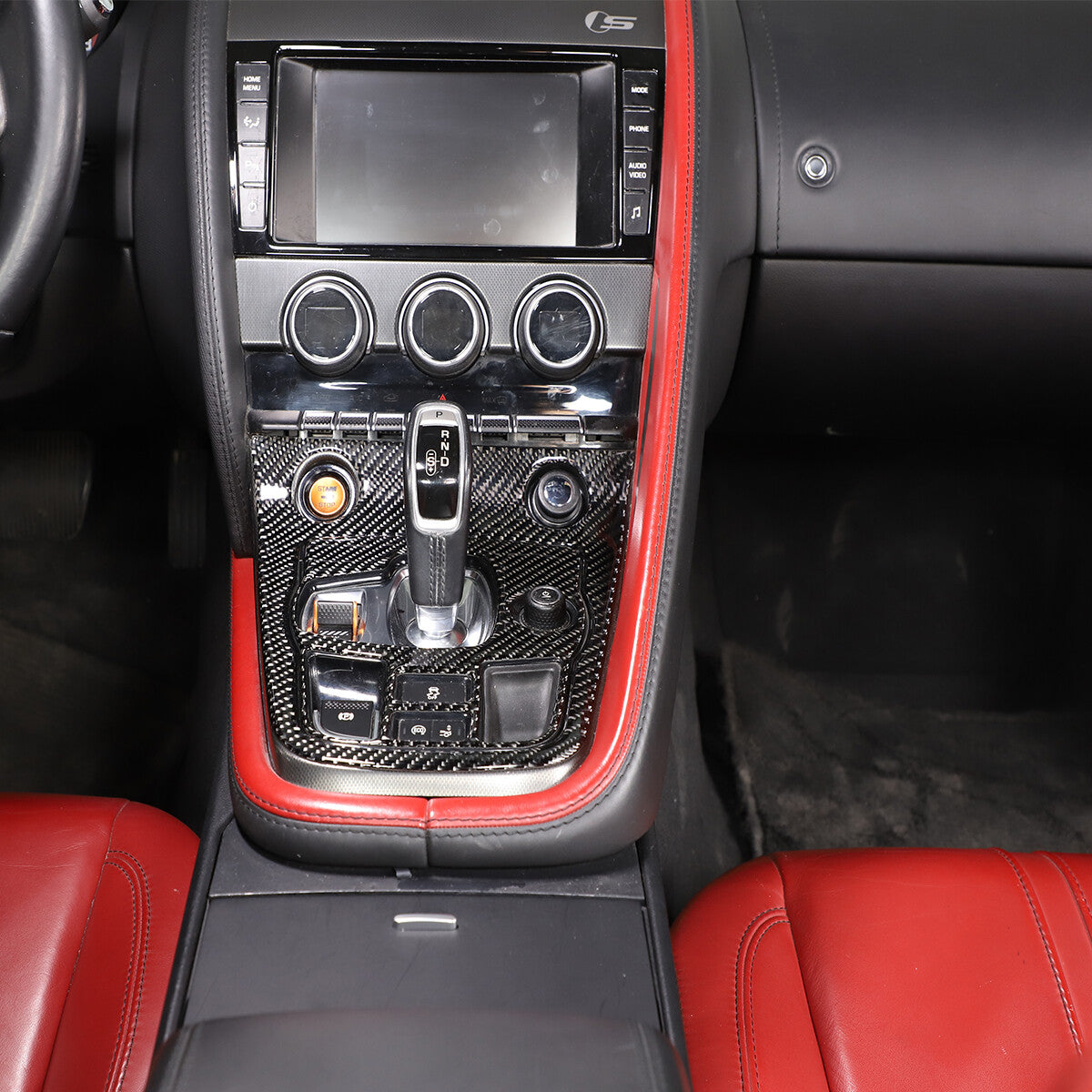 2PCS Carbon Fiber Gear shift Panel Trim Cover Sticker For Jaguar F-TYPE 2013-22 3