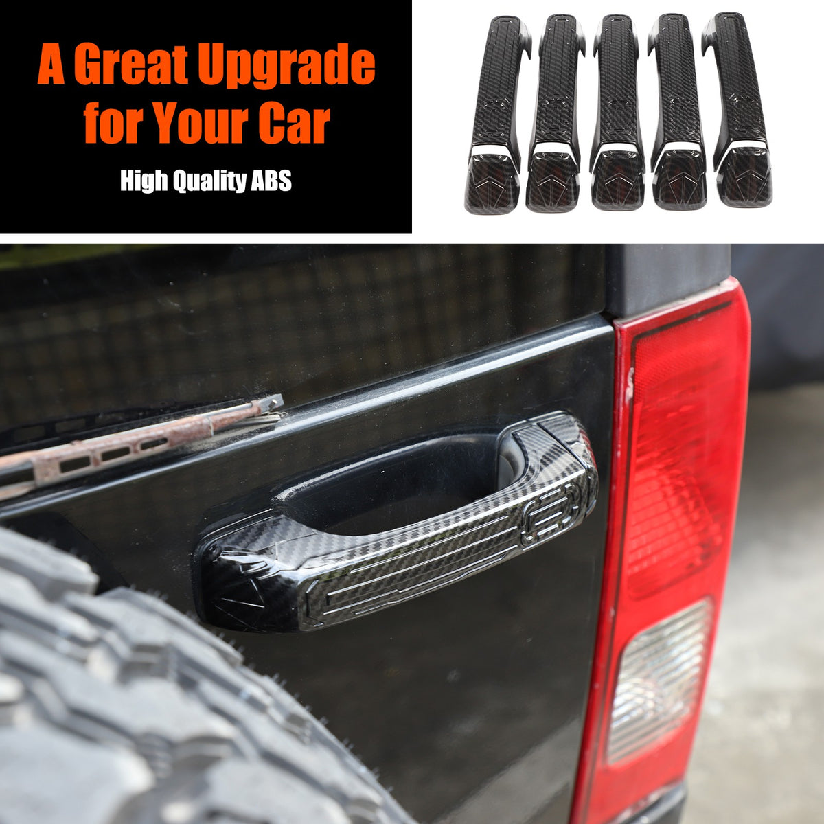 ABS Carbon Fiber Door Handle + Tailgate Cover Trim Bezel For Hummer H3 2005-2009 12