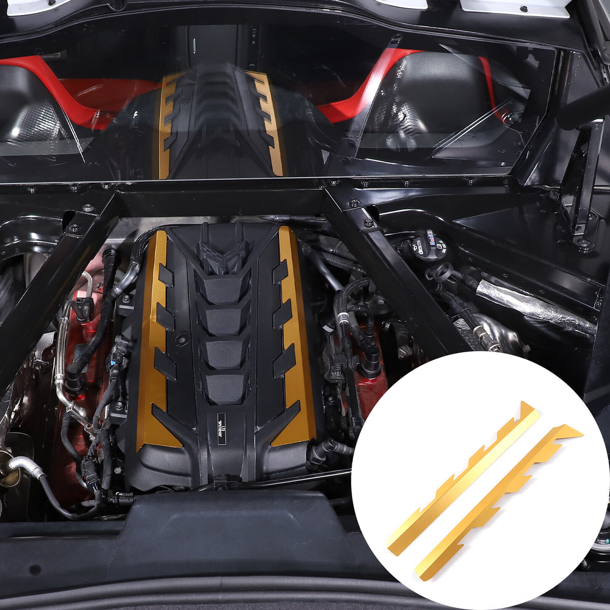 Yellow Aluminum Engine Bay Engine Side Cover Plate Trim For Corvette C8 2020-26 17