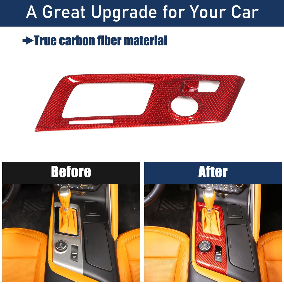 Red Real Carbon Fiber Gear Shift Trim Cover For Corvette C7 2014-2019 6