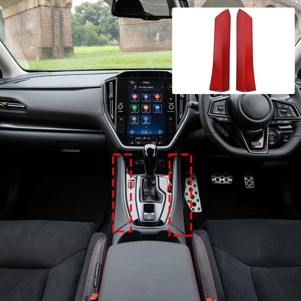 Red Real Carbon Fiber Gear Shift Side Panel Trim For Subaru WRX VB AT 2022+ 13