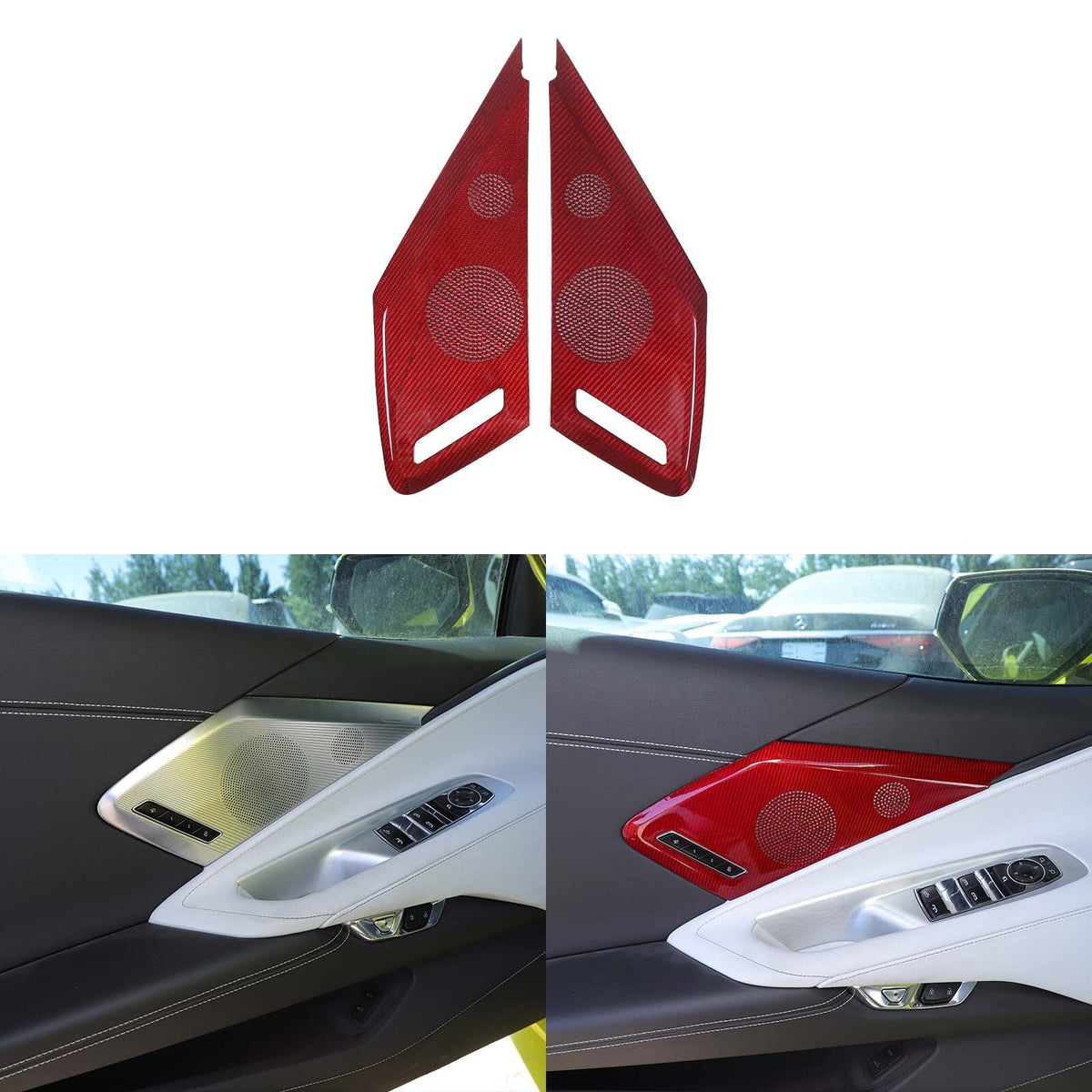 Red Carbon Door Sound Speaker Cover Trim For Corvette C8 2020 2021 2026 2026 1
