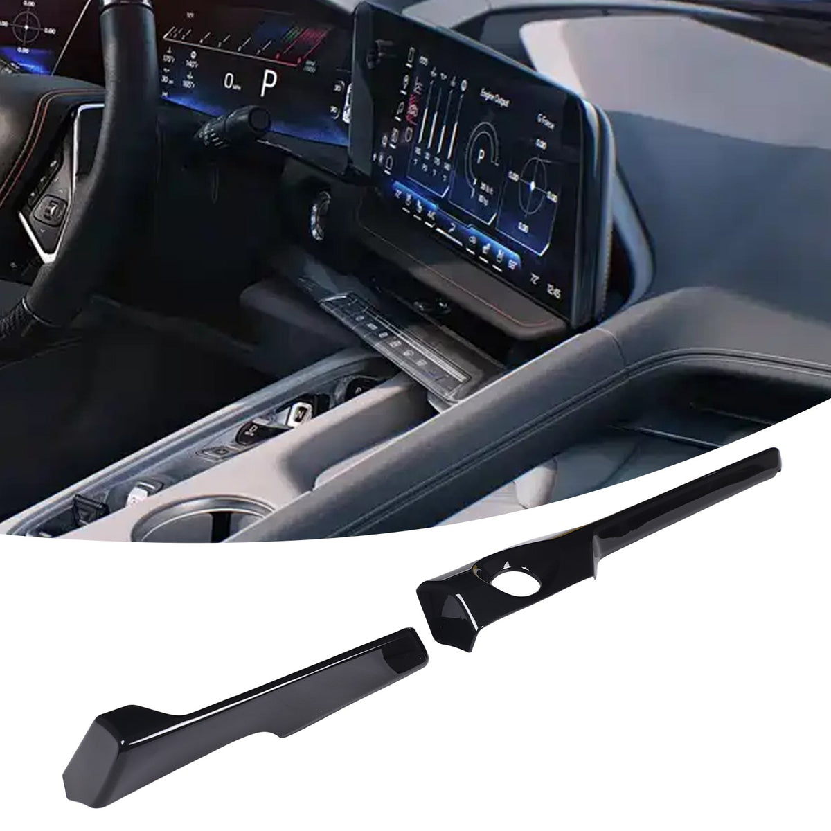 Glossy Piano Black Center Console Panel Trim Set For Corvette C8 2026+ 15