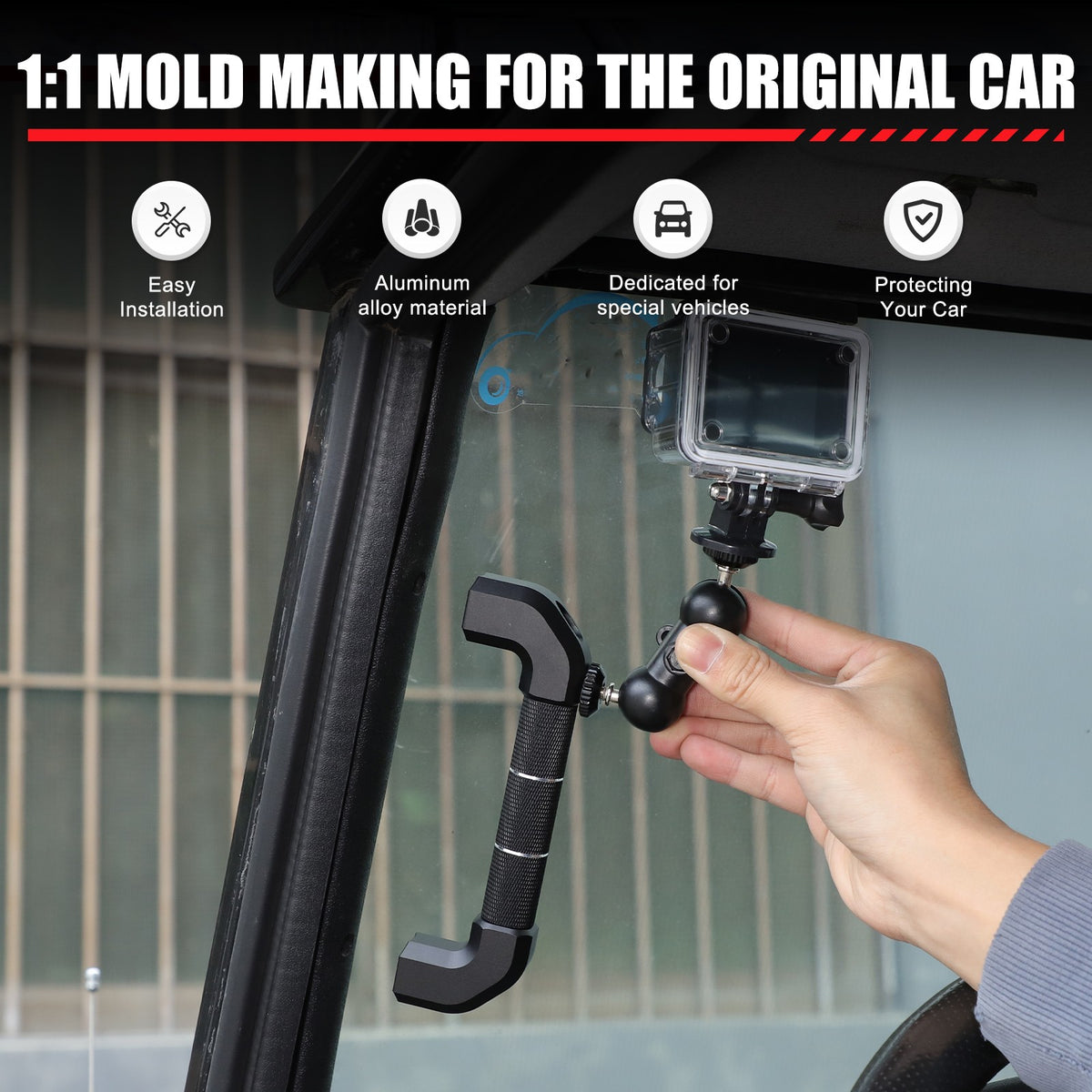 Black Aluminum A-Pillar Handle Cam Mount For Land Rover Defender L316 2004-2018 6