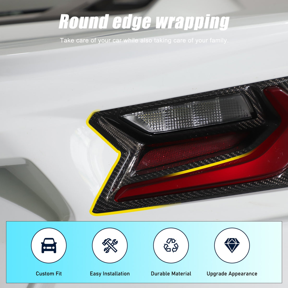 Real Dry Carbon Fiber Tail Light Trim Cover For Corvette C8 2020+ 16