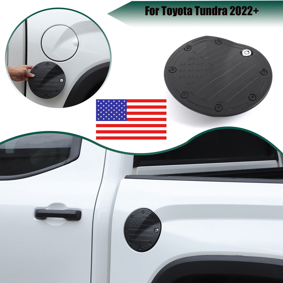 US Flag Alloy Fuel Tank Anti-Theft Lock Cover Gas Cap For Toyota Tundra 22+ US 1