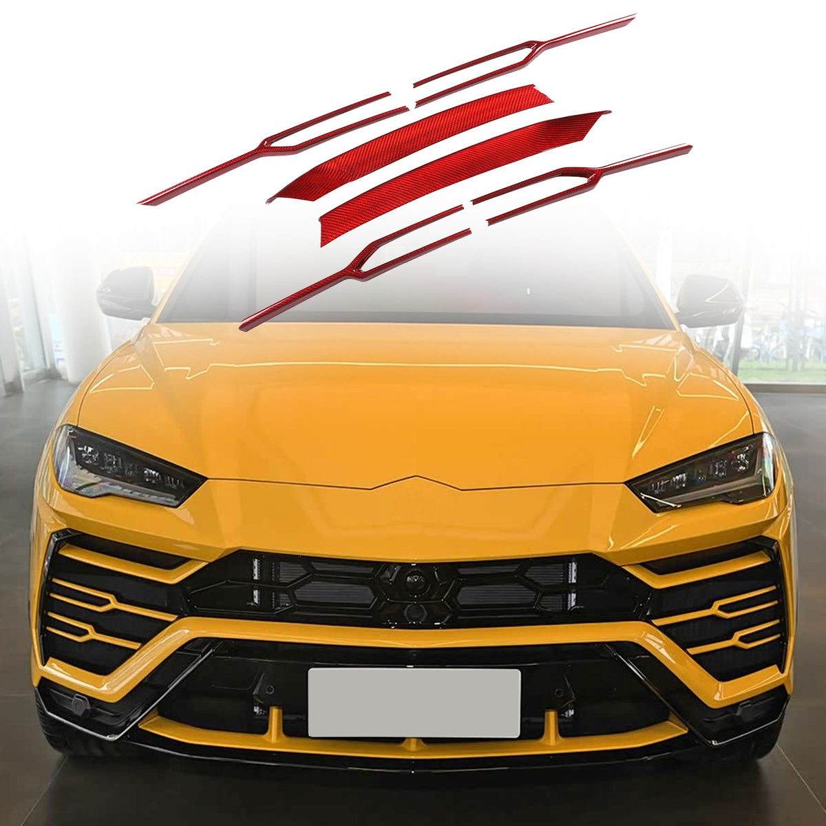 Red Real Carbon Fiber Front Grille Strip Trim For Lamborghini Urus 2018-2021 1