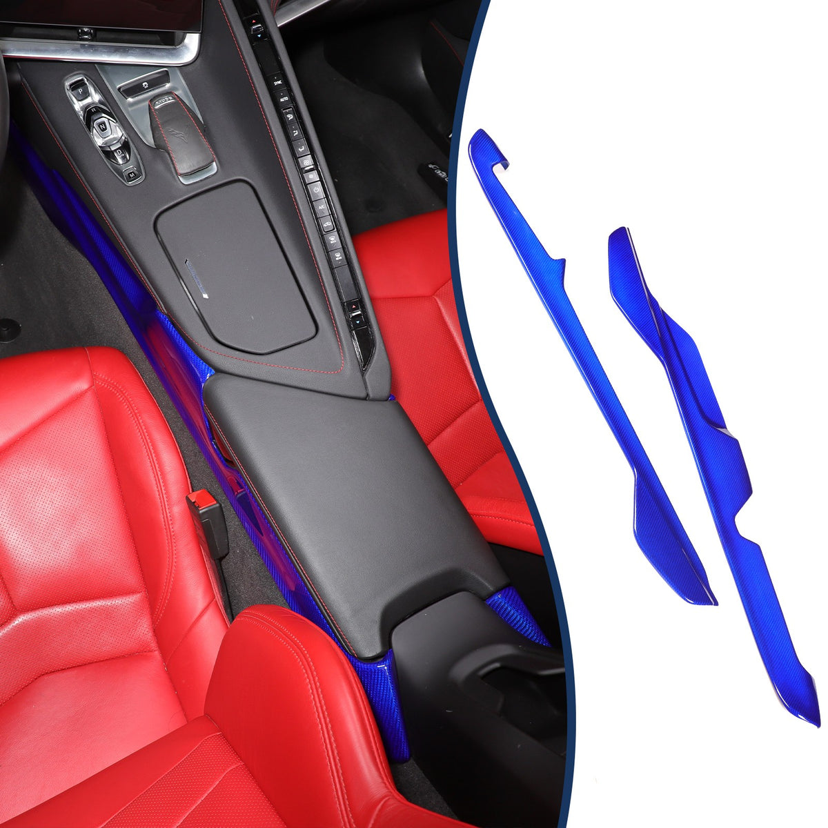 Blue Real Carbon Fiber Lower Armrest Box Panel Trim For Corvette C8 2020+ 10