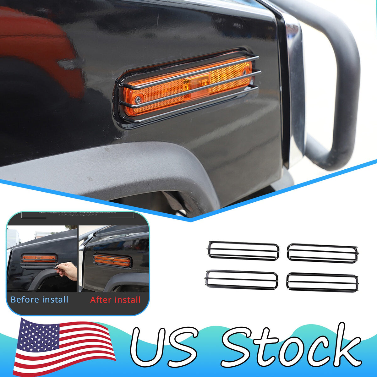 Carbon Steel Side Turn Signal Cover Mesh Protect Grille For Hummer H2 03-2009 US 1