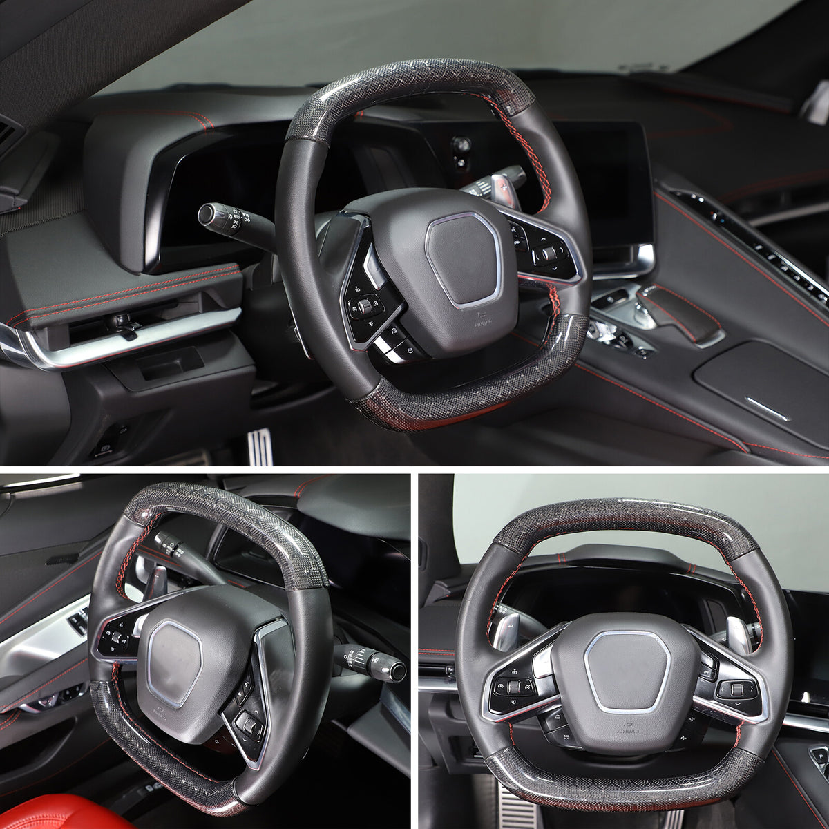 Real Honeycomb Carbon Fiber Steering Wheel Top Handle Cover Trim For C8 Corvette 13