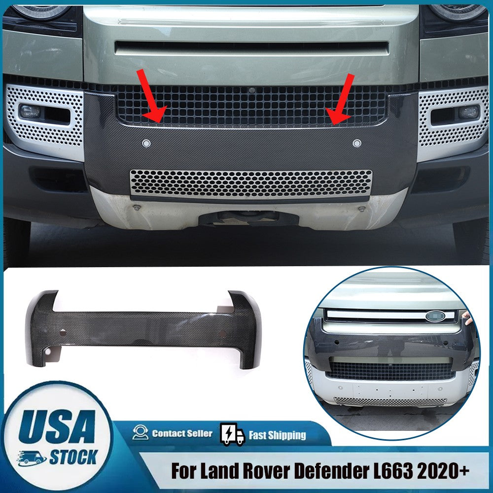 Real Carbon Fiber Front Bumper License Plate Base Trim For LR Defender L663 20+ 1