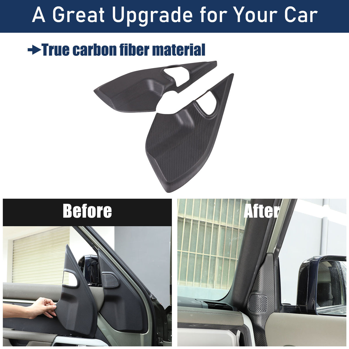 Matte Real Carbon Fiber A pillar Door Speaker Trim Cover For LR Defender 20-24 18