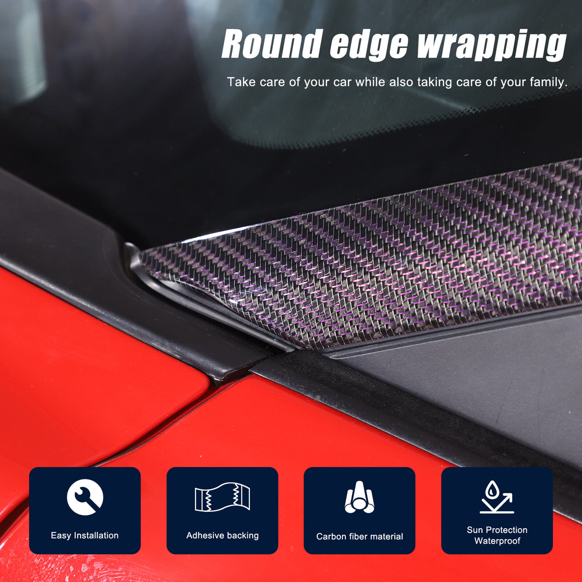 Purple Real Carbon Fiber Window Triangle A-Pillar Cover For Corvette C6 2005-13 22