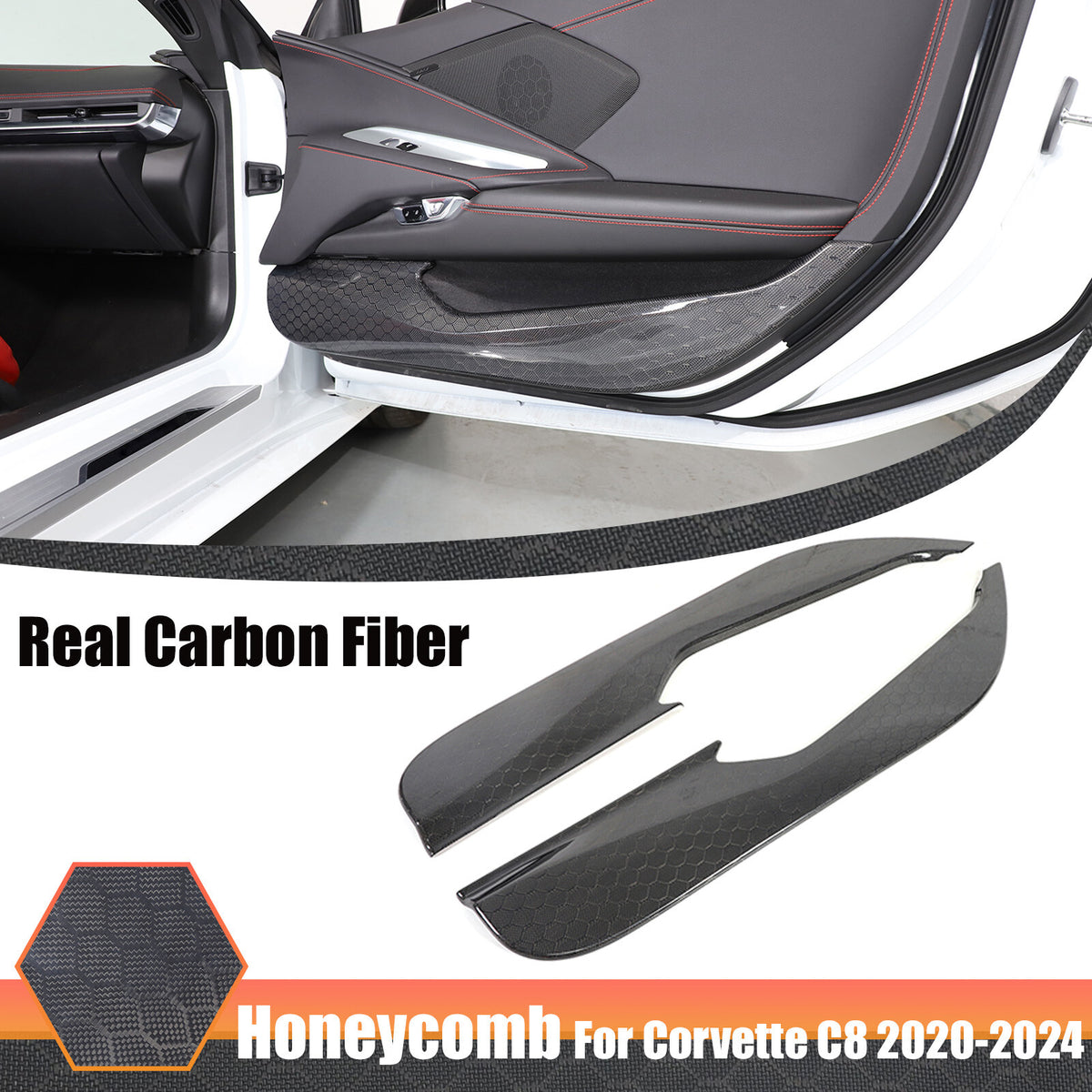Real Honeycomb Carbon Fiber Door Panel Cover Trim For Corvette C8 20+ US 2