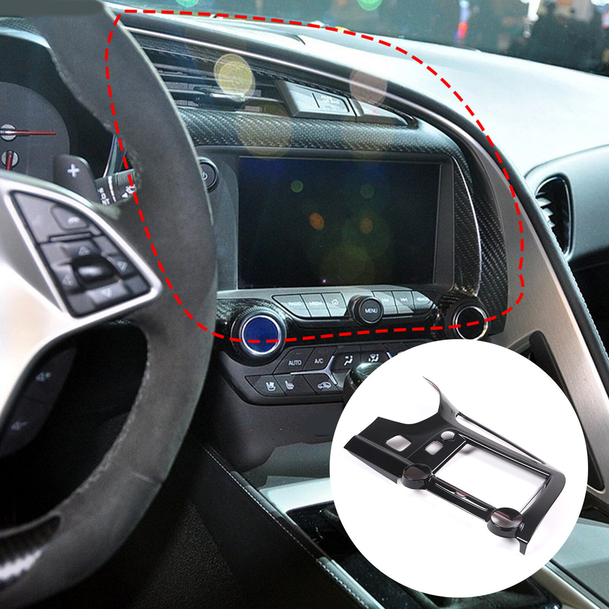 Glossy Black ABS Center Console air outlet frame Trim For Corvette C7 2014-19 9