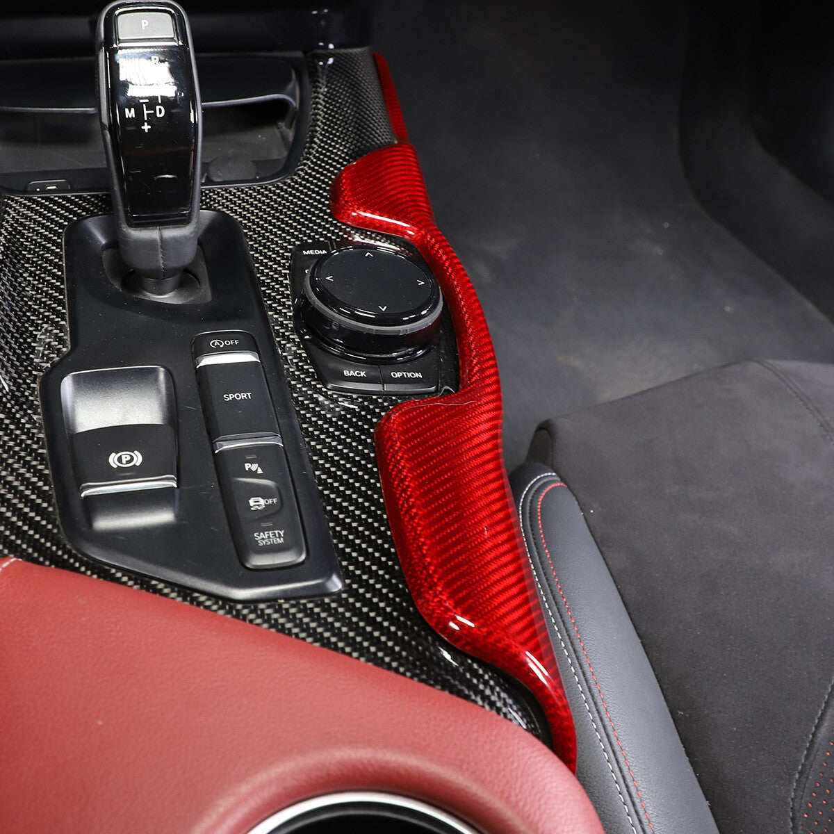 Red Carbon Fiber Console Gear Shift Side Trim Cover For Toyot-a Supra 2019-24 8