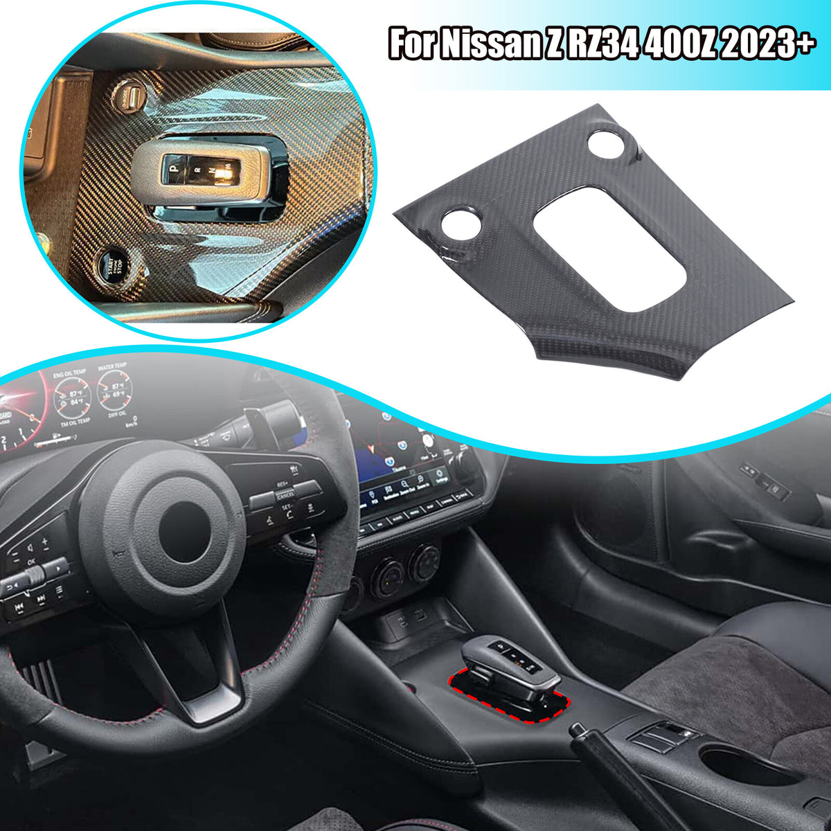Real Carbon Fiber Gear Shift Panel Cover Trim For Nissan Z RZ34 400Z 23-2025 US 1
