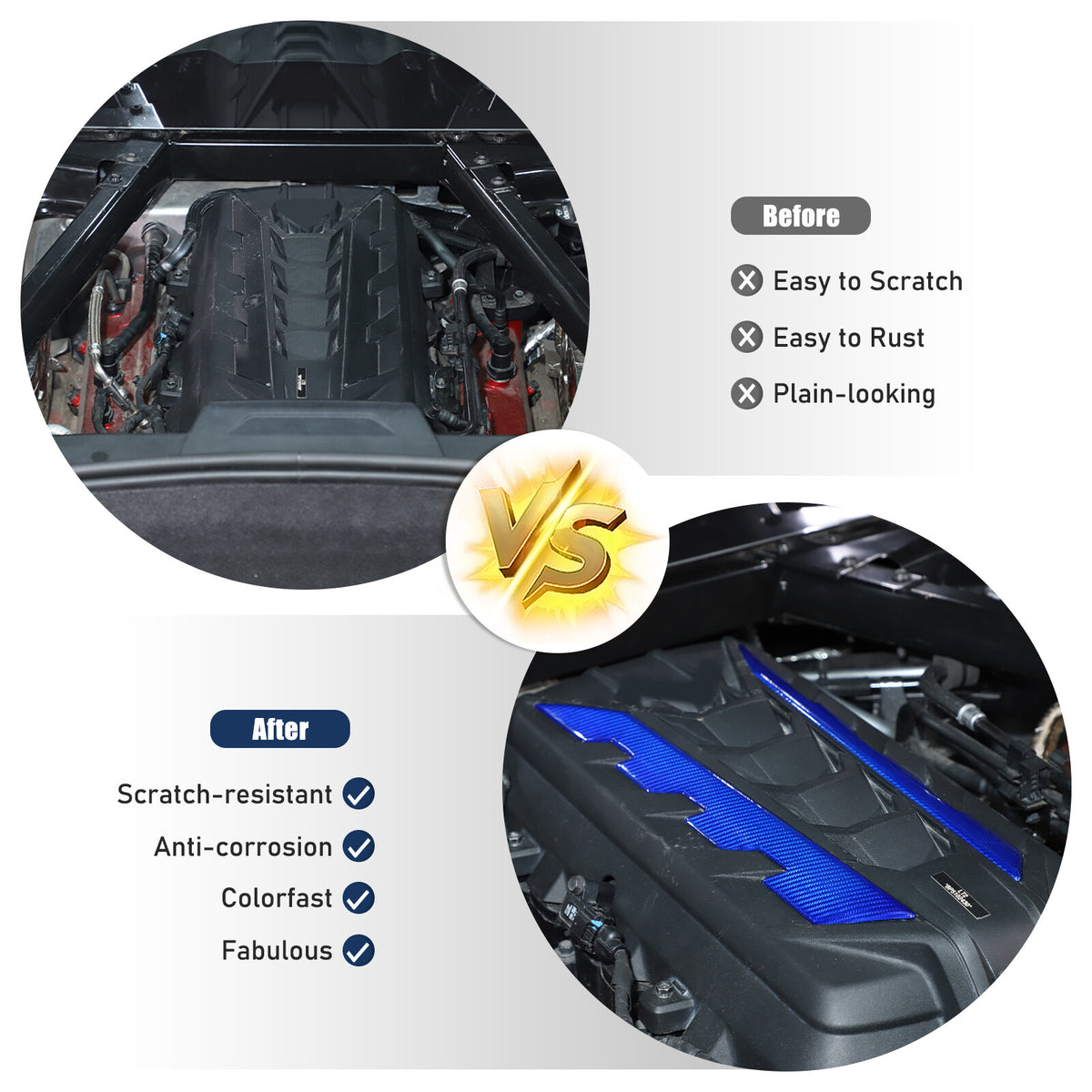 Blue Real Carbon Fiber Hood Engine Side Cover Trim for Corvette C8 2020+ 23