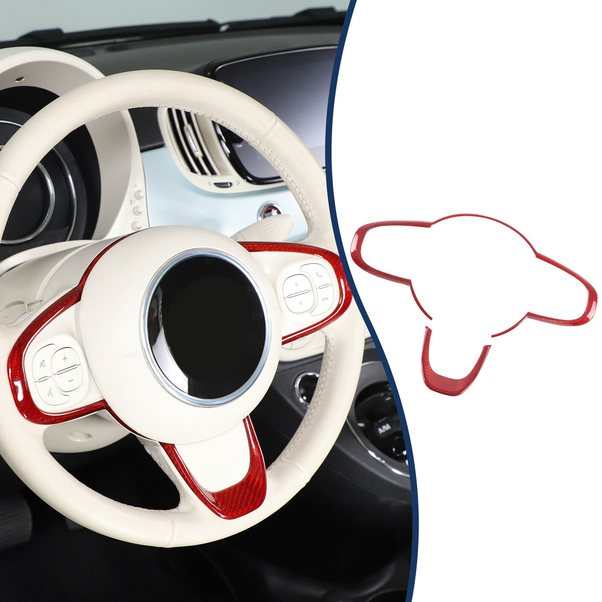Red Real Carbon Fiber Steering Wheel Button Trim For Fiat 500 Abarth 595 695 16+ 13