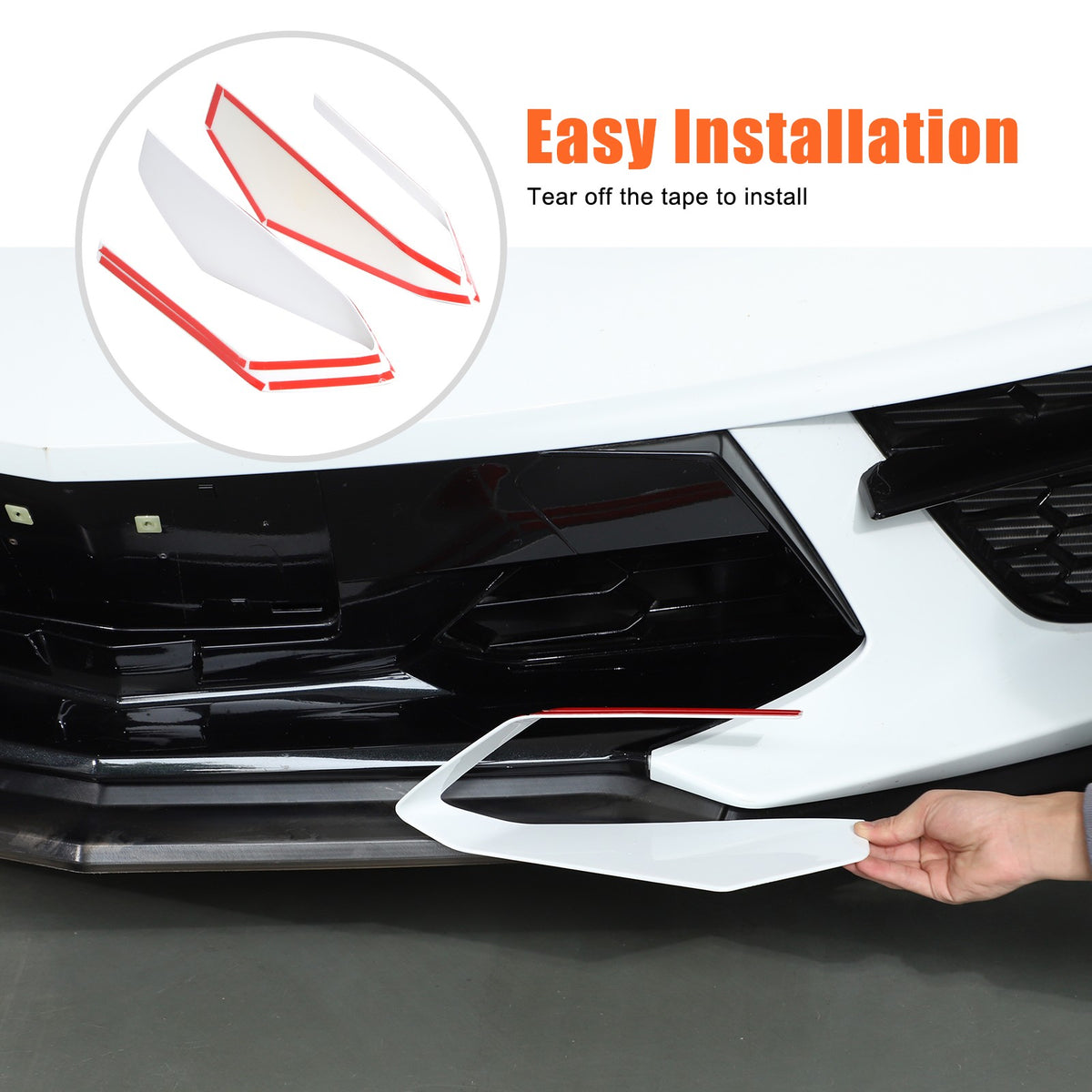 White ABS Front Bumper Center Grille Frame Trim Cover For Corvette C8 2020+ 7