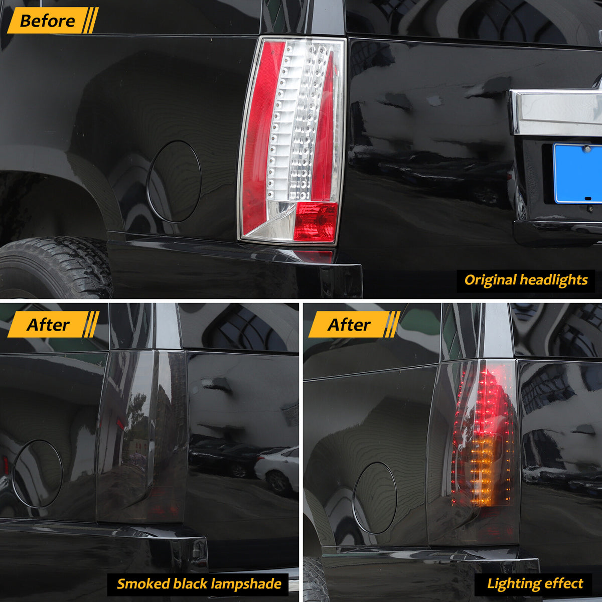 Gray Smoked ABS Taillight Blackened Shell Trim For Cadillac Escalade 2007-2014 5