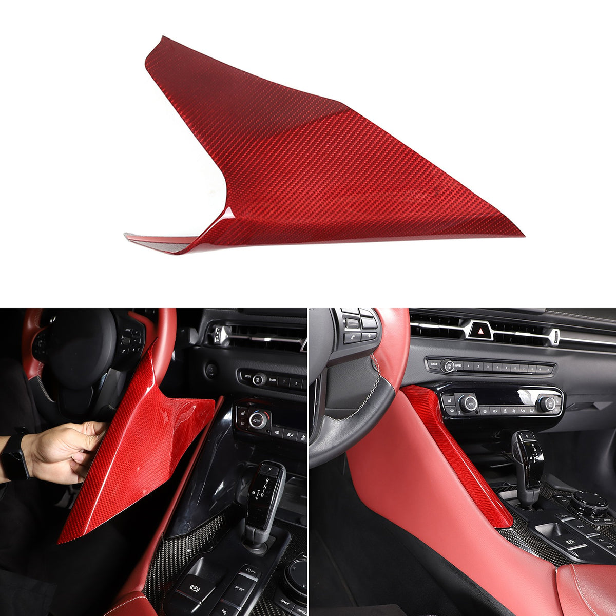 Red Real Carbon Fiber Center Gear Shift Side Panel Trim For Toyota Supra A90 19+ 11